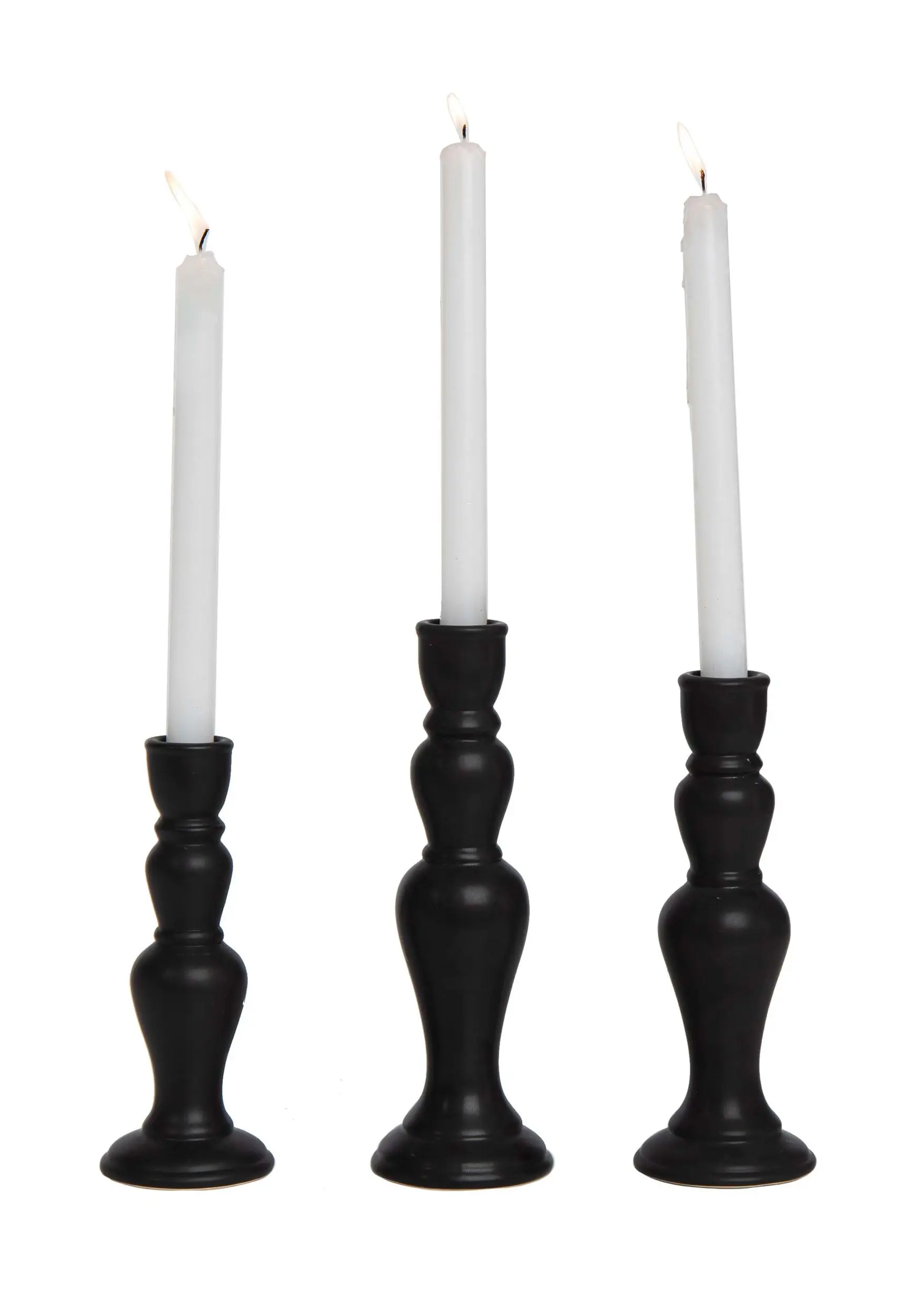 10" Matte Black Ceramic Candlestick Set 3 10" Matte Black Ceramic Candlestick Set