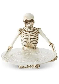 10 Inch Resin Sitting Skeleton Holding Glass Plate