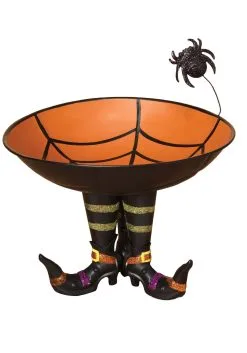 11.2 Inch Metal Candy Bowl On Witch Boots And Spider