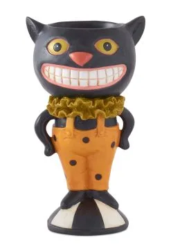 Eleven Inch Resin Smiling Black Cat With Open Top