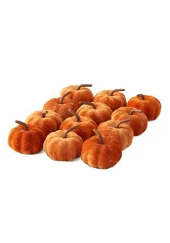 Twelve 2" Orange Velvet Pumpkins