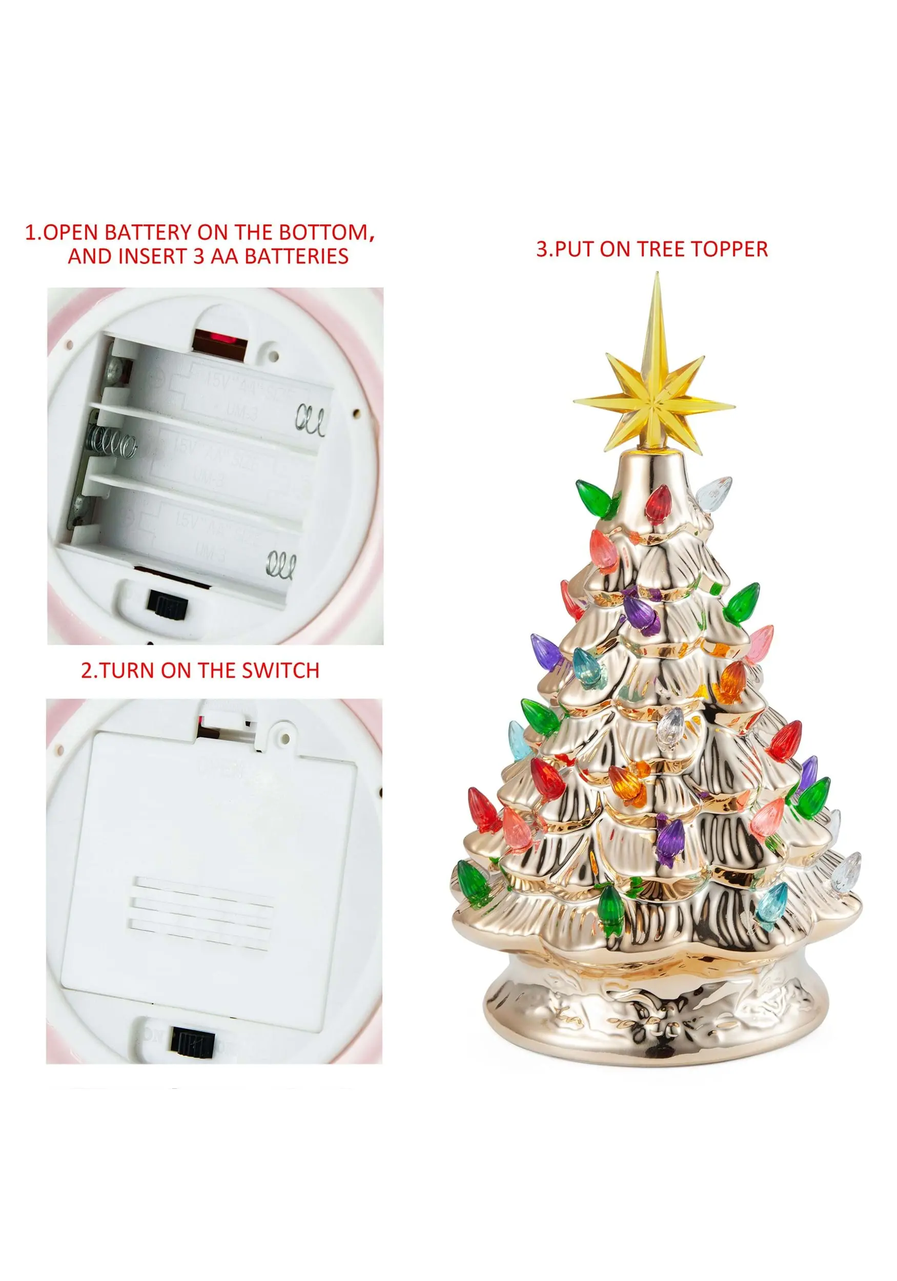 12" Gold Ceramic Christmas Tree Decoration 8 12" Gold Ceramic Christmas Tree Decoration - Image 6