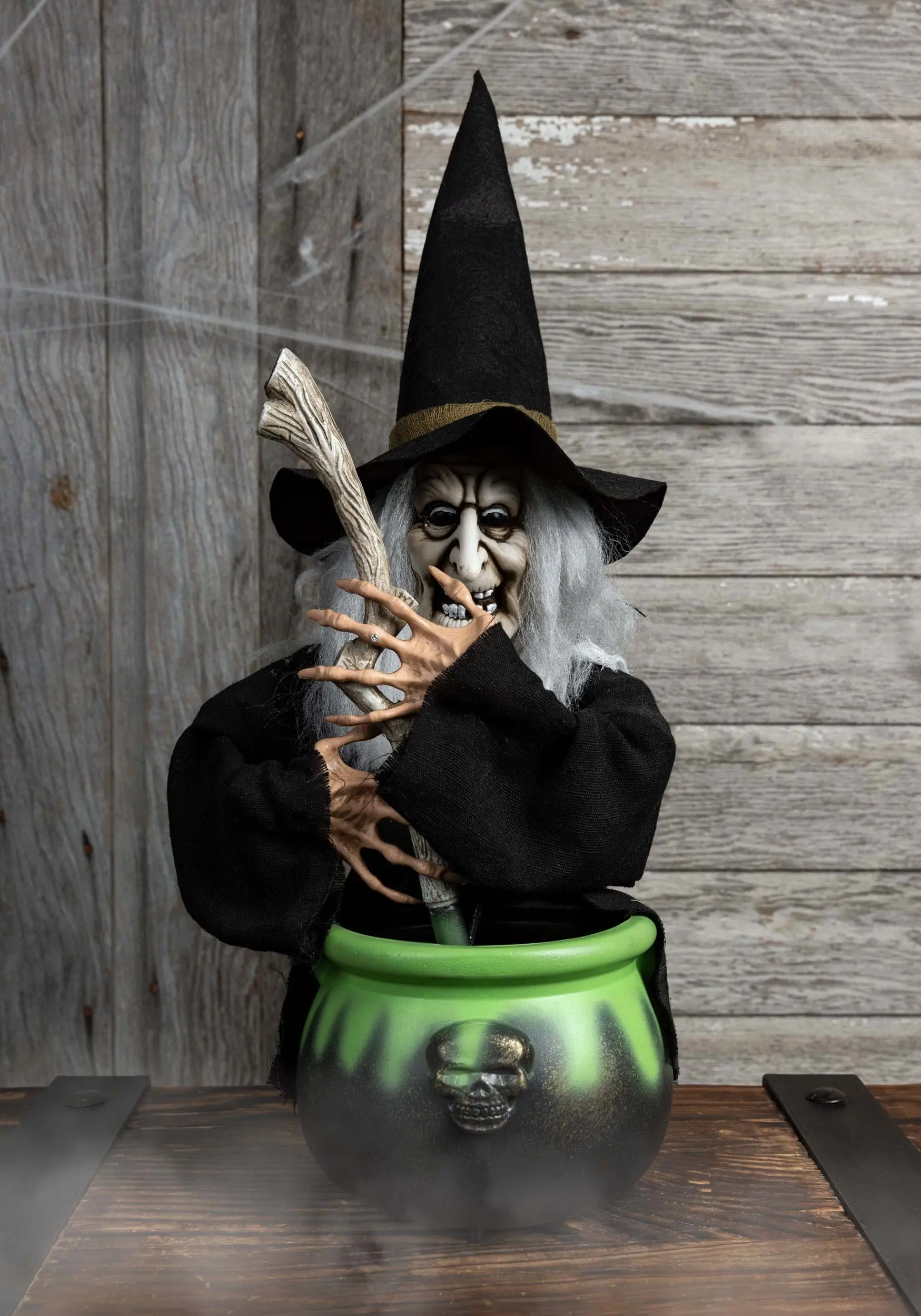 17" Brewing Witch With Black Cauldron 5 17" Brewing Witch With Black Cauldron - Image 3