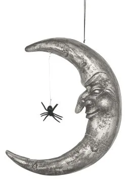20" Hanging Moon With Spider Decoration