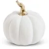 3.5" White Velvet Pumpkin W/ Twisted Gold Stem