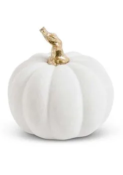3.5" White Velvet Pumpkin W/ Twisted Gold Stem