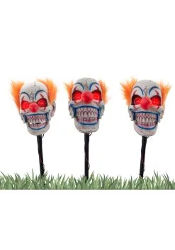 3 Piece Light Up Clown Head Stakes With Sound & Movement