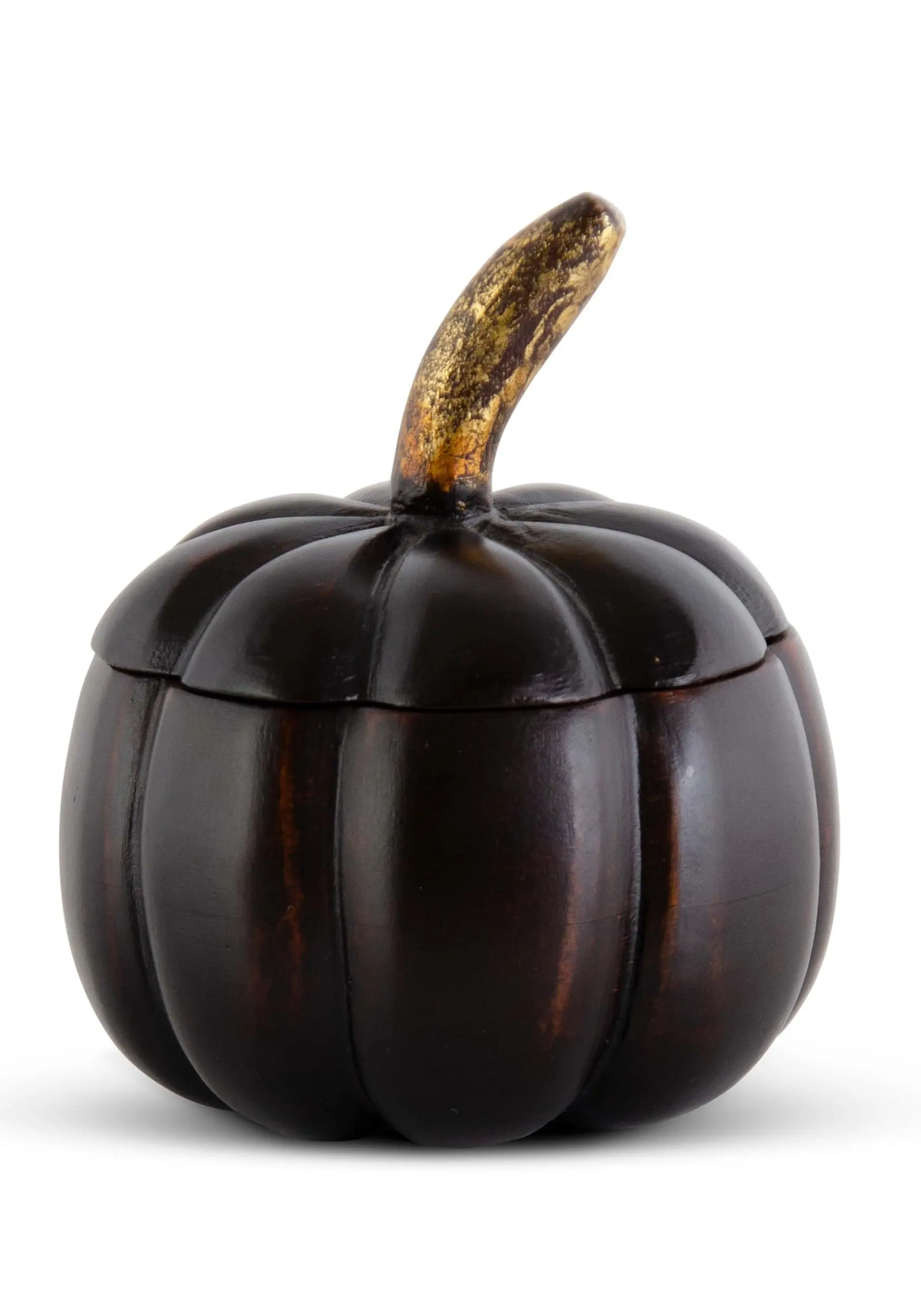 5 Inch Black Mango Wood Pumpkin With Lid And Gold Stem 3 5 Inch Black Mango Wood Pumpkin With Lid And Gold Stem