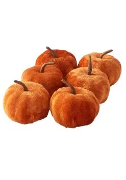 Six 2" Orange Velvet Pumpkin Set