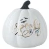6.5in White Ceramic Spooky Decal Pumpkin