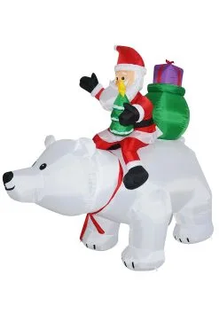 Animated 6FT Polar Bear With Santa Inflatable Decoration