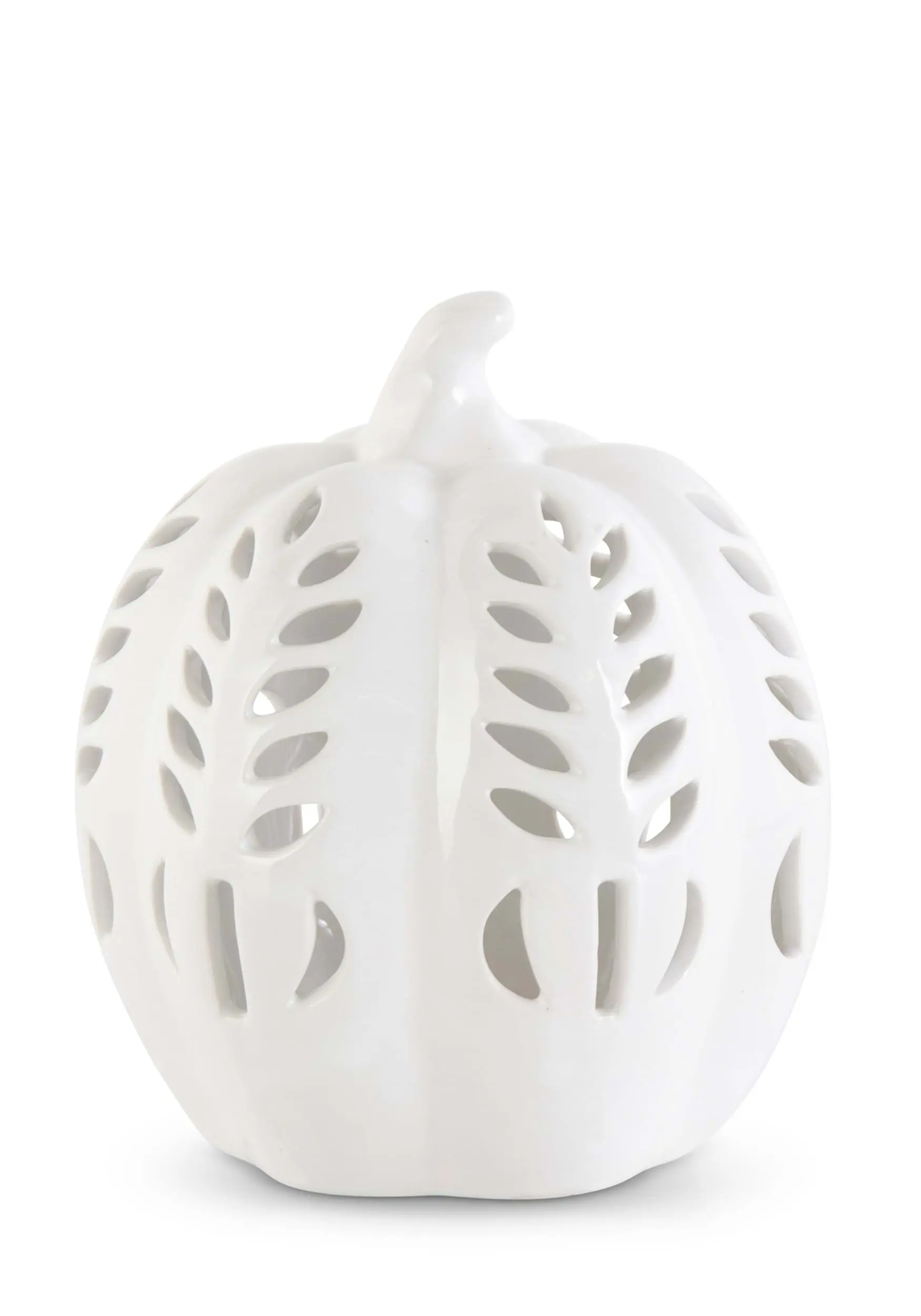 6.75 Inch White Ceramic Cutout LED Pumpkin 3 6.75 Inch White Ceramic Cutout LED Pumpkin