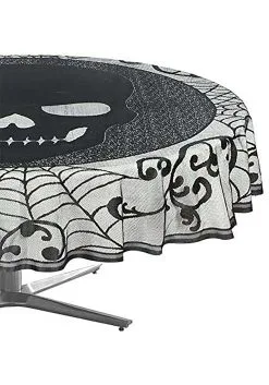 70-Inch Round Skull Lace Decorative Table Cover -Animatronics Shop 70 round skull lace table cover alt 1