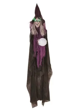Light Up Animated 73 Inch Hanging Crystal Ball Witch Décor -Animatronics Shop 73 inch animated light up hanging crystal ball witch decor 1
