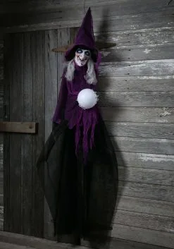 Light Up Animated 73 Inch Hanging Crystal Ball Witch Décor -Animatronics Shop 73 inch animated light up hanging crystal ball witch decor