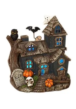 Lighted 8.3" Resin Haunted House