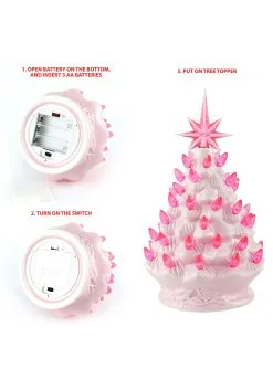 Pink Ceramic 10" Christmas Tree Decoration -Animatronics Shop 9 inch pink ceramic christmas tree decoration alt 5