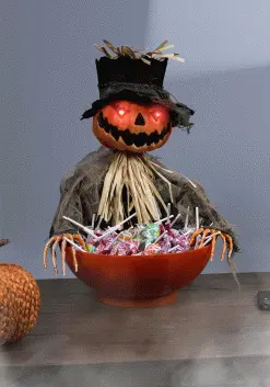 Animated Candy Bowl With Light Up Pumpkin Scarecrow
