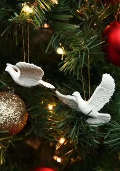 2pc Ornament Set Doves Of Friendship Resin