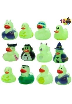 Pack Of 12 Glow In The Dark Halloween Rubber Duckies