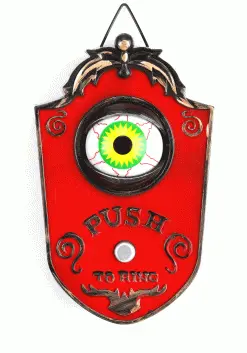 Animated Red Doorbell Halloween Decoration -Animatronics Shop hanging doorbell with green light voice moving alt 1