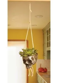 Hanging Silver Color Skull Planter