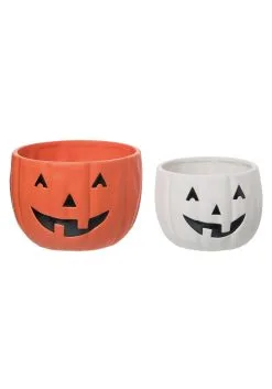 Set Of 2 Jack-O-Lantern Bowls For Candy