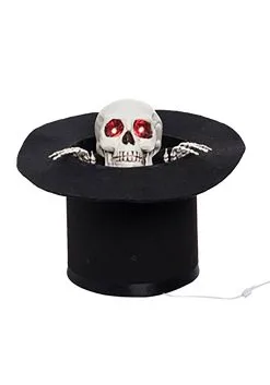 Animated Light Up Skull With Top Hat Décor
