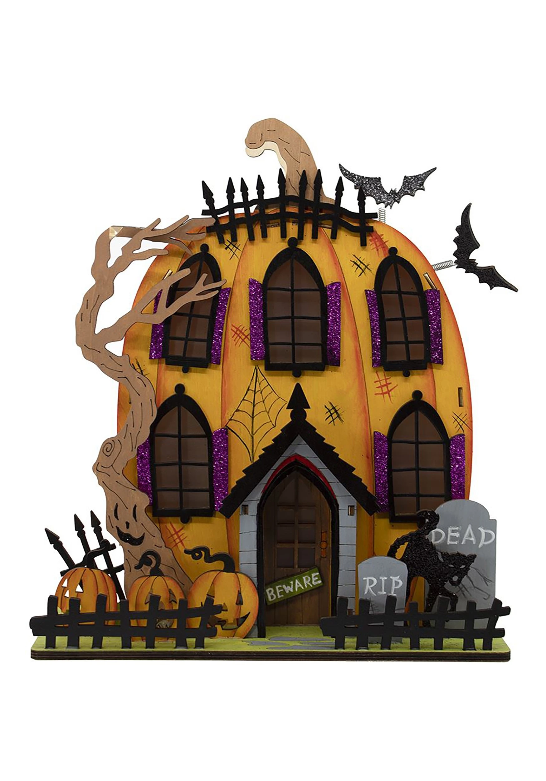 Light Up Wooded Jack 'O Lantern House Table Decoration 4 Light Up Wooded Jack 'O Lantern House Table Decoration - Image 2