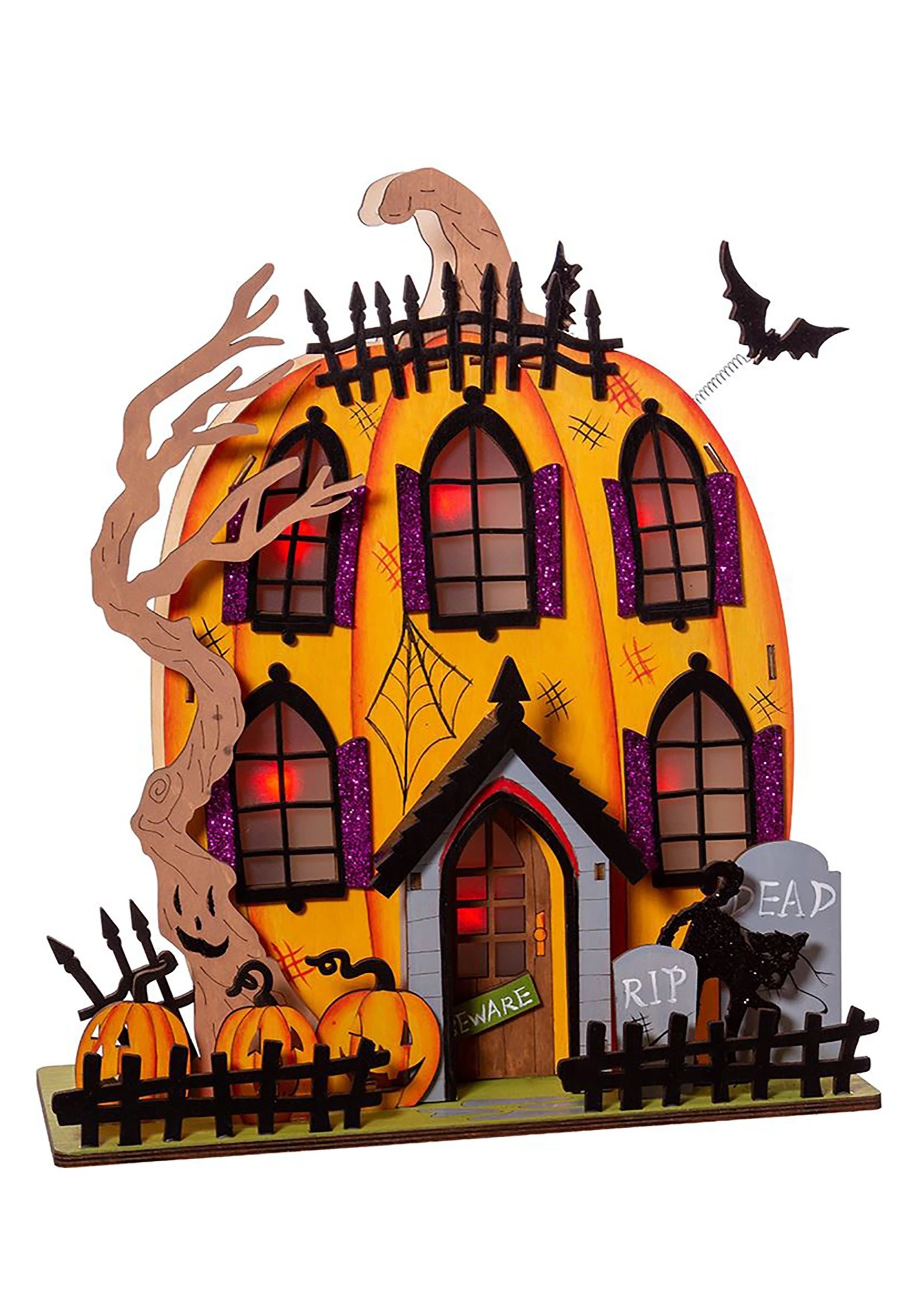 Light Up Wooded Jack 'O Lantern House Table Decoration 3 Light Up Wooded Jack 'O Lantern House Table Decoration