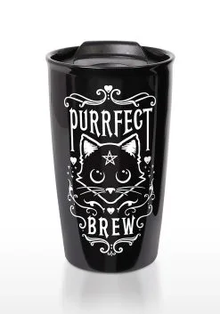 Purrfect Brew Double Walled Travel Mug 5 Purrfect Brew Double Walled Travel Mug -Animatronics Shop purrfect brew double walled mug alt 1