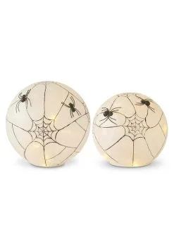 Set Of 2 Frosted Glass LED Spider Web Globes W/Timer