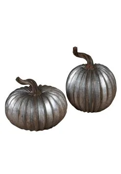 Set Of Two Resin 5" Galvanized Look Pumpkins