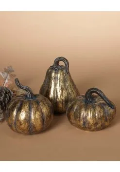 Gold 6" Set Of 3 Pumpkins -Animatronics Shop set of 3 gold 6 pumpkins alt 1