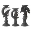 Set Of 3 Halloween Matte Black Candleholders
