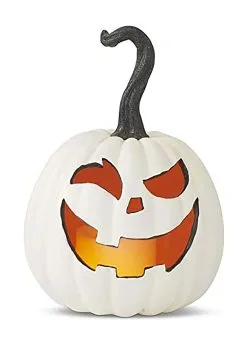 White Resin LED Set Of Three Flicker Flame Jack O' Lanterns -Animatronics Shop set of 3 white led flicker flame jack o lanterns alt 2