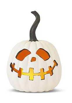 White Resin LED Set Of Three Flicker Flame Jack O' Lanterns -Animatronics Shop set of 3 white led flicker flame jack o lanterns alt 3