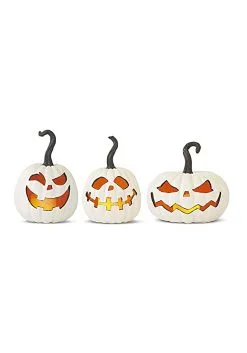 White Resin LED Set Of Three Flicker Flame Jack O' Lanterns