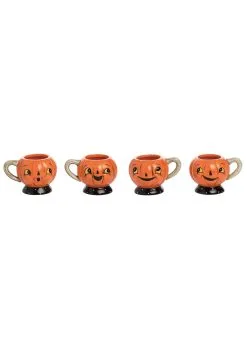 Set Of 4 Johanna Parker Jack-O-Lantern Ceramic Mugs