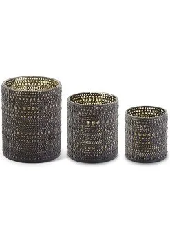 Set Of Three Black And Gold Glass Candle Holders