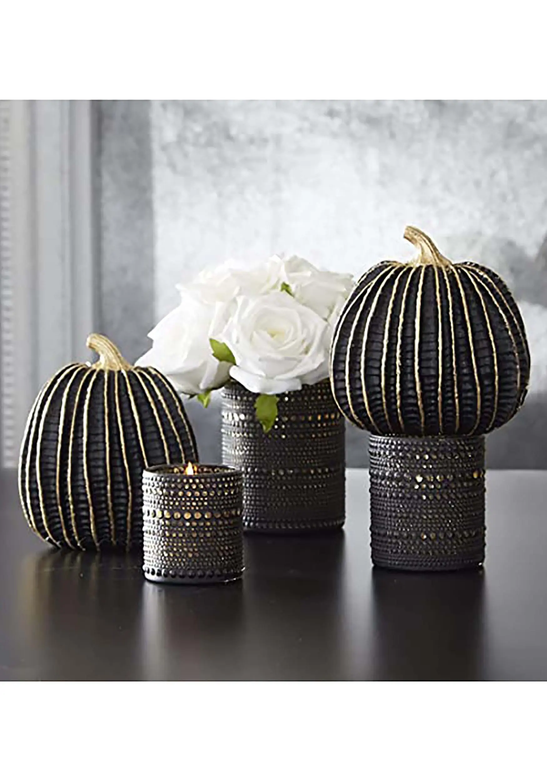 Set Of Three Black And Gold Glass Candle Holders 4 Set Of Three Black And Gold Glass Candle Holders - Image 2