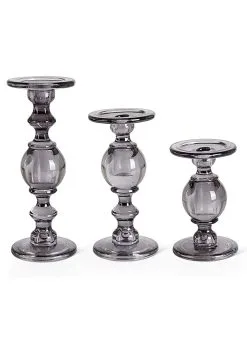 Gray Transparent Set Of 3 Glass Candleholders