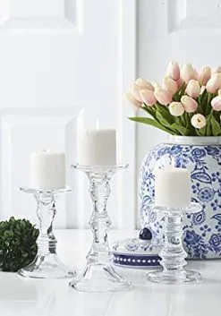 3 Pack Short Glass Candleholders -Animatronics Shop set of three short glass candleholders alt 3