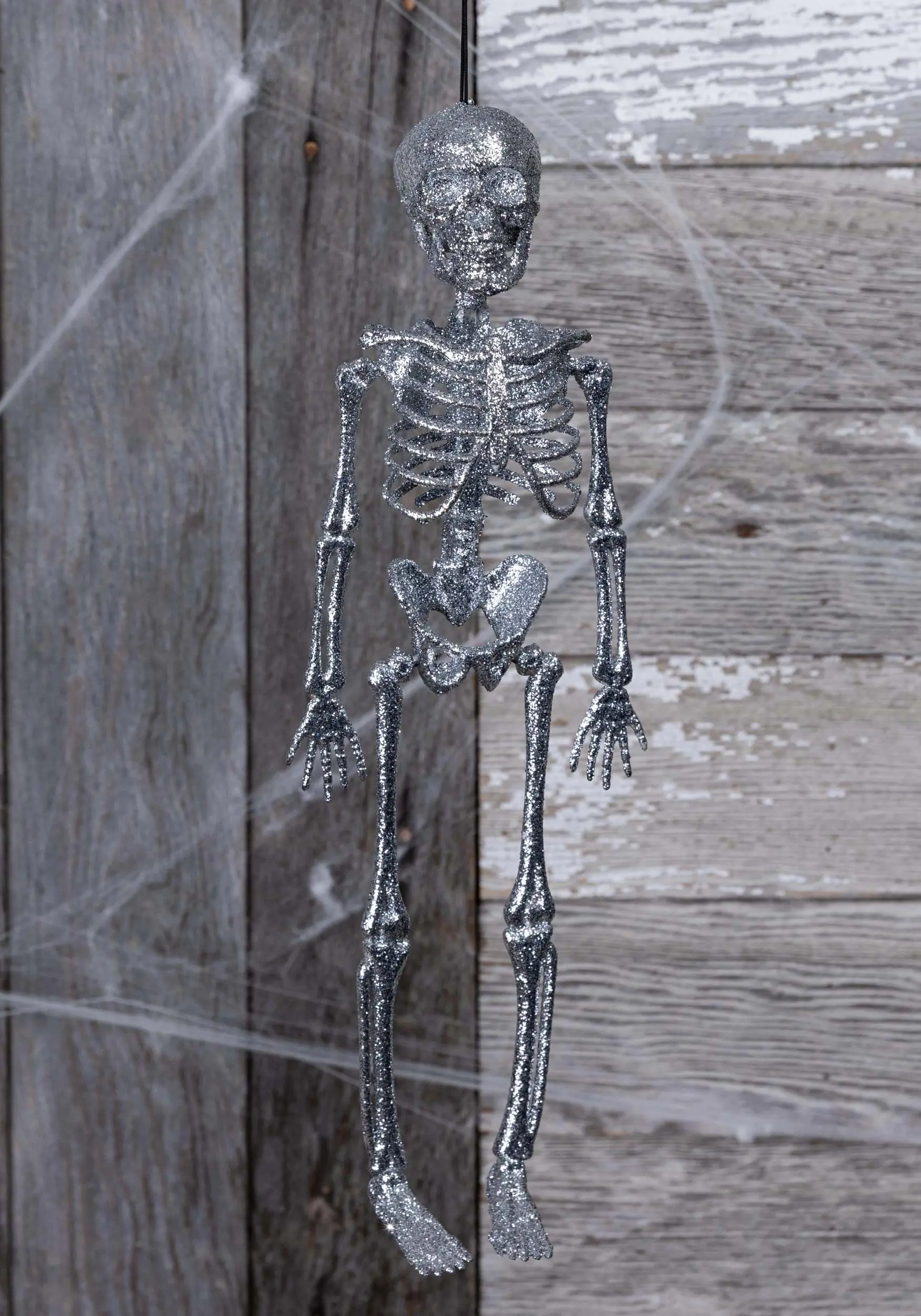 Silver Glitter Skeleton Halloween Decoration 3 Silver Glitter Skeleton Halloween Decoration