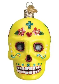 Yellow Sugar Skull Christmas Tree Ornament
