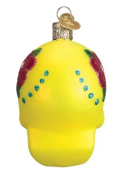 Yellow Sugar Skull Christmas Tree Ornament -Animatronics Shop sugar skull ornament alt 2