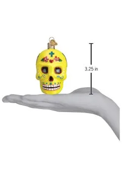 Yellow Sugar Skull Christmas Tree Ornament -Animatronics Shop sugar skull ornament alt 4