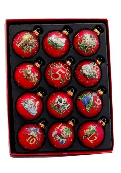 12 Piece Twelve Days Of Christmas Glass Ball Ornament Set