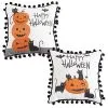Set Of 2 White Happy Halloween 9" Decorative Pillows With Black Pom Poms