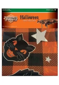 Vintage Halloween Black Cat Fabric Table Cover -Animatronics Shop vinatage halloween fabric tablecover alt 3